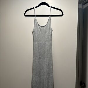 Shimmed silver midi dress from Revolve. NWT, never worn. Size Small.